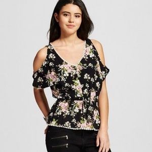 Floral Print Cold Shoulder V-Neck Top